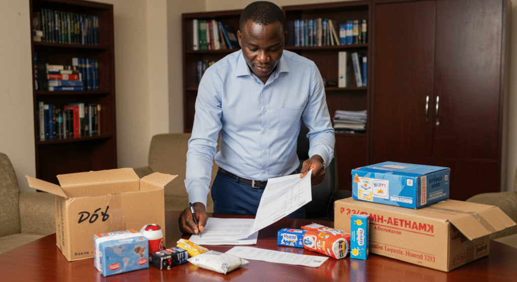 Logisticien africain en charge de l’approvisionnement de produits.