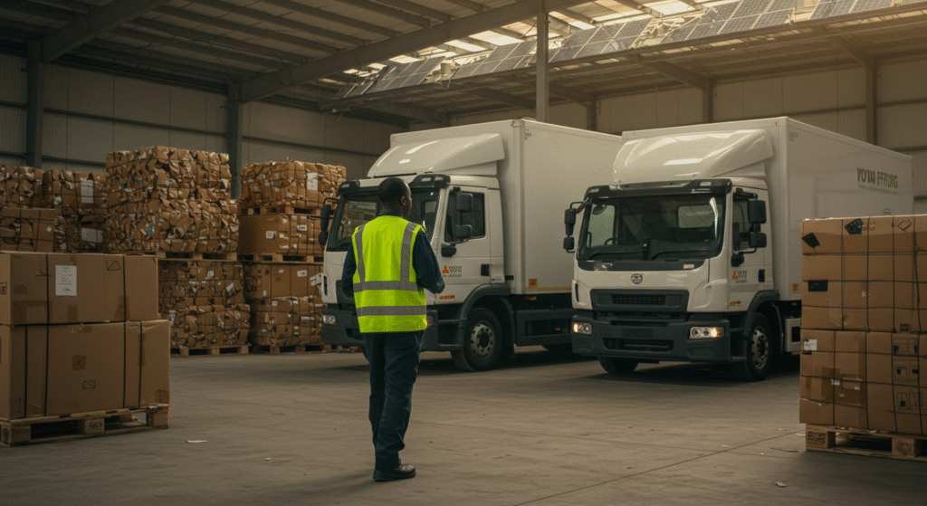 Professionnelle africaine de la logistique engagée dans des pratiques durables.