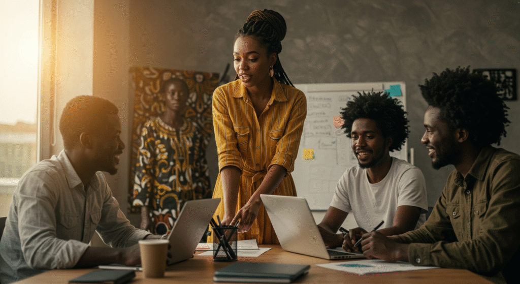 Équipe africaine dans un contexte culturel diversifié