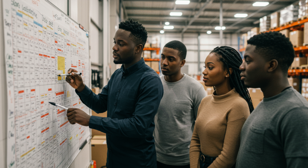 Équipe africaine optimisant les délais de livraison