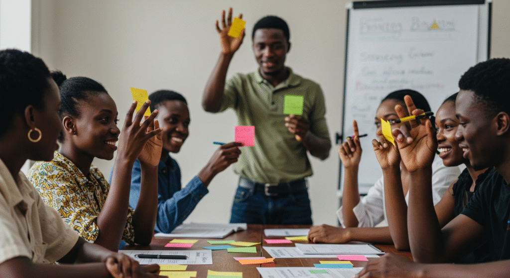Équipe africaine utilisant la décision collaborative