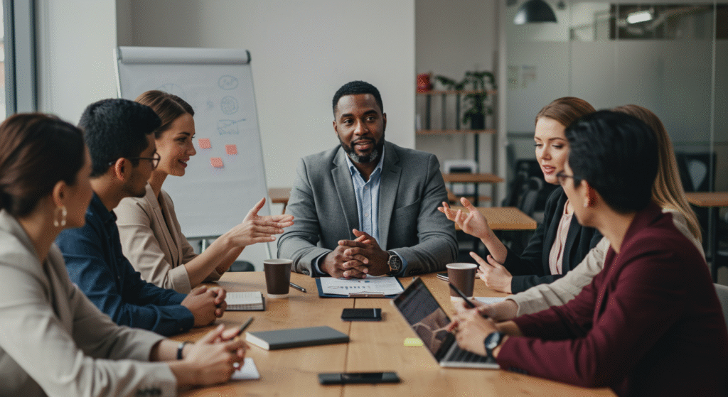 Manager africain recevant un feedback collectif