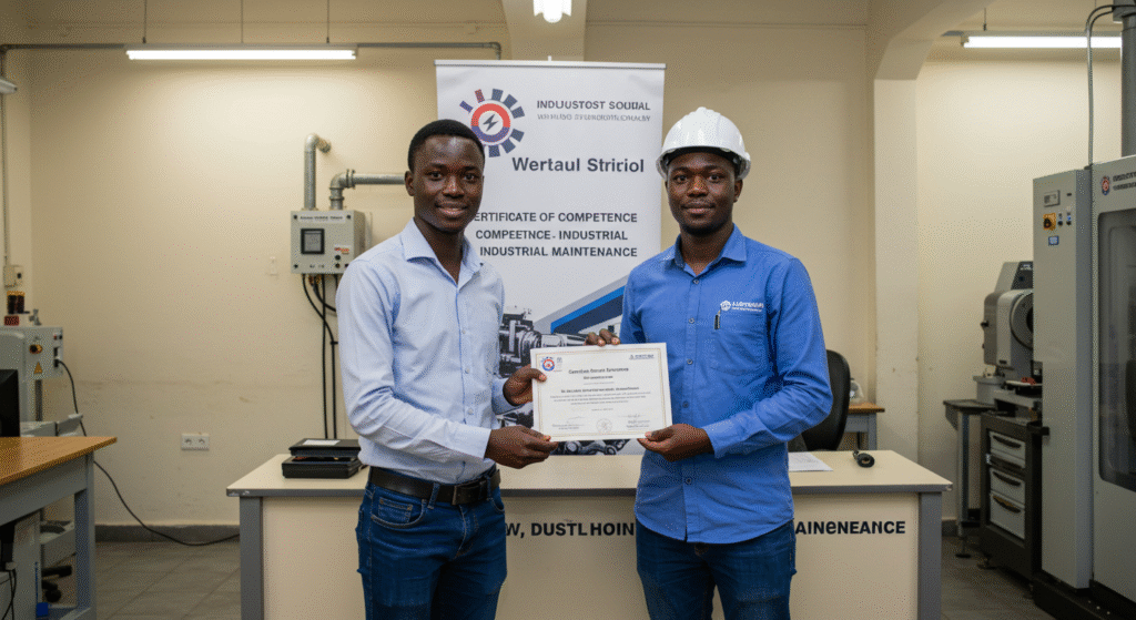 Jeune africain recevant un certificat dans un centre de formation