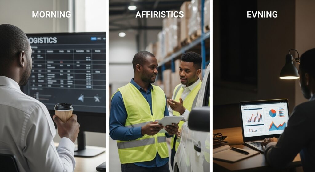 Une journée typique dans la vie d’un logisticien africain, entre planification, coordination et analyse.